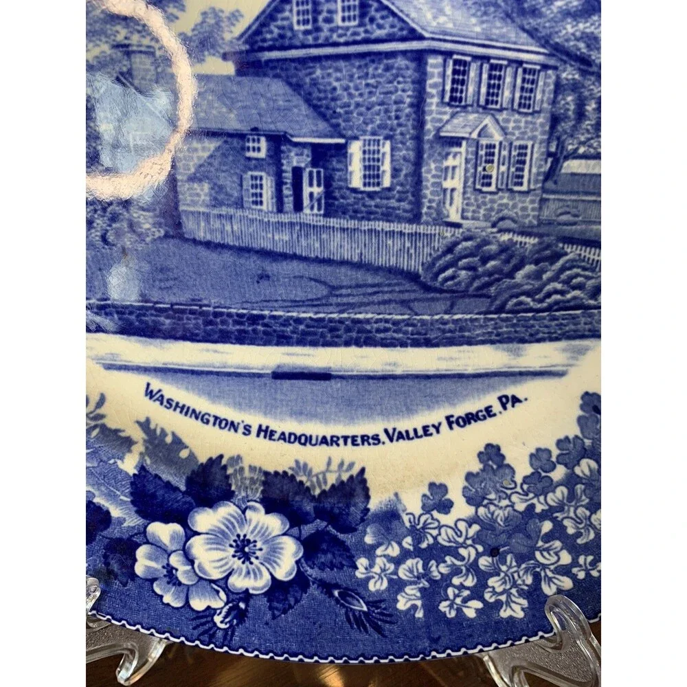 Washington's Headquarters At Valley Forge Plate Blue Transferware Adams Vintage
